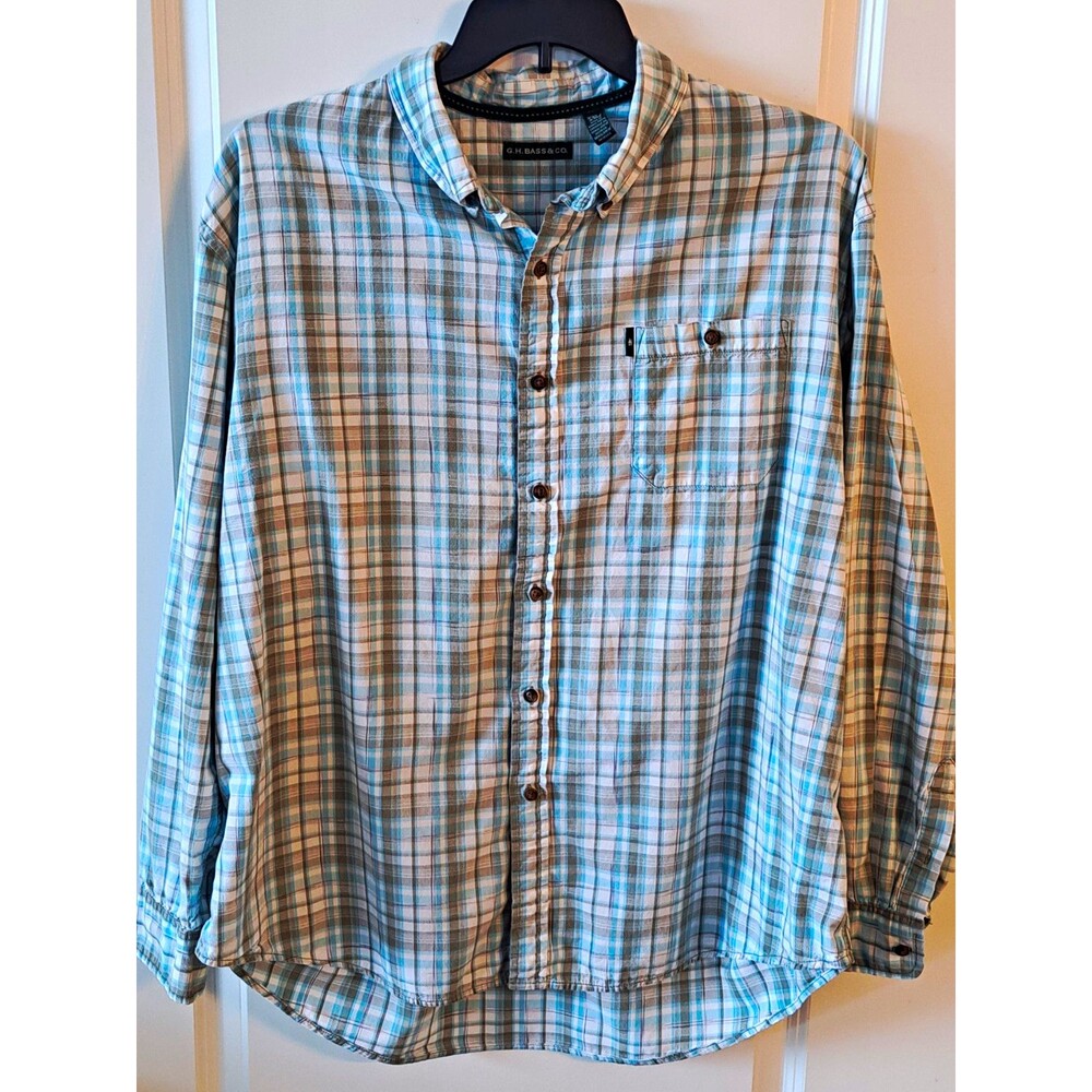 G.H. Bass & Co. Men's 2XL Green Plaid Cotton Shirt w/ Pockets